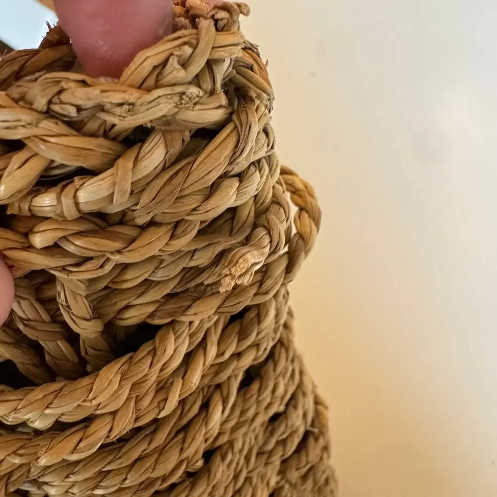 J. Crew Woven Sea Grass Tote Purse Beige Large Bag Beach Leather Handles Chic